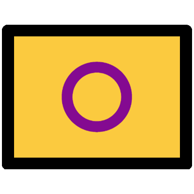 a rectangular flag with a large black border. its yellow with a purple circle in the center.